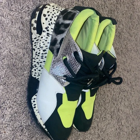 Steve Madden Cliff Neon Green and Black Wedge Sneakers - Picture 4 of 10